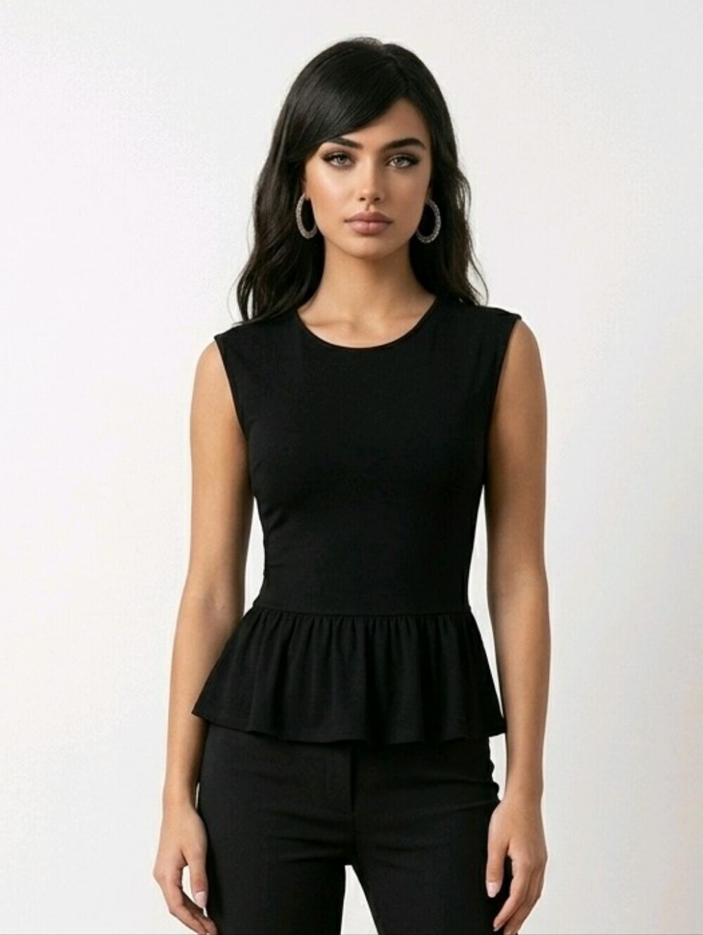 NWT Daisy Fuentes Sleeveless Black Peplum Lace Back Top Sz Medium